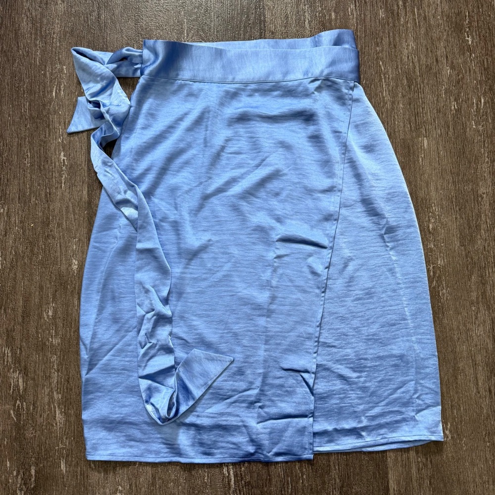 Wildfang The Empower Satin Wrap‎ Skirt Light Blue Sky XS Small